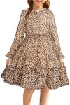 GRACE KARIN Girls Fall Dresses Size 10 Long Sleeve Dress for Girls Kids Leopard Holiday Christmas Party Midi Dress