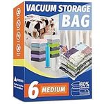 Vacuum Storage Bags, Space Saver Bags, Vacuum Sealer Bags for Comforters and Blankets, Compression Storage Bags for Clothes Storage, Hand Pump Included (6 Medium)