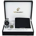 BELLOS Men's Black Watch Gift Box – LED Lamp – Wallet – Pen, Black, 42, Bracelet, Black, 42, Bracelet, Black, 42, Bracelet