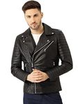 Fine Arts Enterprises Leather Mens Biker Solid Faux Leather Jacket (Black) (L)