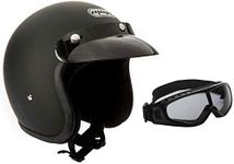 MMG Motorcycle Helmet Open Face 3/4 Half DOT Classic Retro Style (Matte Black, Large)