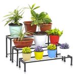 Livzing Tiered Plant Stands with Different Heights - Indoor/Outdoor Metal Planter Stands for Flower Pots - Space Saving Design - 100kg Load Capacity - Powder-Coated, Easy Assembly(Set of 3, Black)