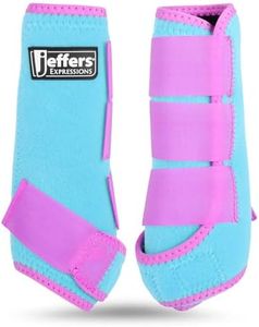 Jeffers Expression Neon Horse Boots - Turquoise & Purple, Breathable Neoprene, Secure Velcro Straps, Durable Premium Protection for Jump Training & Trail Riding - Front & Hind, Medium Size