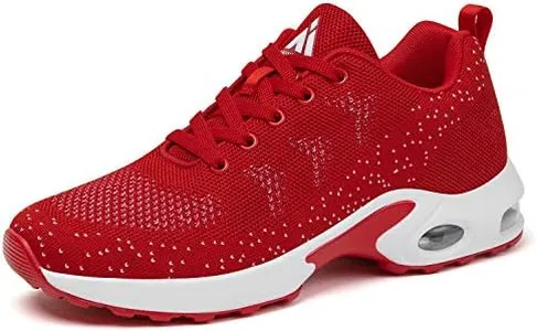 Women Outdoor Running Shoes Fashion Air Cushion Walking Sneakers Lightweight Breathable Athletic Sport Tennis Shoes 10 Red