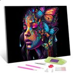 TISHIRON Diamond Painting Kits Butterfly and Girl Diamond Art for Adults DIY Diamond Painting Full Drill Abstract Black Girl Paint with Diamonds Gem Art Kit Crafts for Home 12"x16"