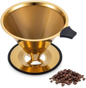 INSINTAR 【2.0 Upgraded】 Pour Over Coffee Dripper – Paperless Reusable Stainless Steel Double-Mesh Cone Filter, Single Cup Pour Over Coffee Maker for Perfect Extraction (1–6 Cup)