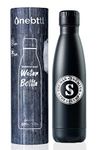 The Man The Myth The Legend - Personalized Water Bottle for Men - Letter S - Gift for Boyfriend, Husband, Brother, Uncle on Birthday, Christmas - 17oz Insulated Stainless Steel Sports Cup - Black