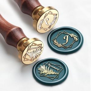 VSECUON Letter J Rosemary Initial Stamp - 2pcs Value Pack Wax Seal Kit with Vintage Rosewood Handle - Decorative Gift for Wedding Art Invitations & Christmas