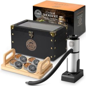 BOURBON&BARREL Cocktail Smoker Kit | Crafted with Walnut Wood | Whiskey Smoker Kit with Instant Smoker, Smoking Box, Food Tray and 4 Varieties of Wood Chips | Old Fashioned Drink Smoker Kit [Black]