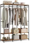 SONGMICS Clothes Rack, Iron and Wood Wardrobe Closet Organizer, Heavy Duty Garment Rack with Hanging Rods, Closet Shelves, Removable Hooks, 15.7 x 55.5 x 70.9 Inches, Rustic Brown URGR005B01