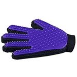 DELOMO Pet Hair Remover Glove - Gentle Grooming Brush Deshedding Massage Mitt with Enhanced Five Finger Design Perfect for Dogs & Cats Long Short Fur 1 Pack (Right-hand), Purple