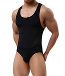 Casey Kevin Men's One Piece Mesh Bodysuits Wrestling Singlets Jumpsuit Athletic Leotard Underwear Compression Shirts Shorts,AK8045-black,medium