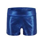 Girls Dance Short Gymnastics Athletic Shorts Sparkle Glitter Tumbling Bottoms, Blue, 7-8 Years