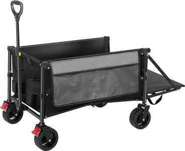 HOFTME Carrello Pieghevole su Ruote, Carro da 160kg di Grande Capacità con Maniglia Regolabile Borsa di Copertura e con portellone, Trasportatore da Picnic per Campeggio Giardino Spiaggia (Nero)