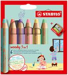 STABILO Multi-talented Pencil woody Pastel 3-in-1 Wallet of 6 - Assorted Colors + Sharpener