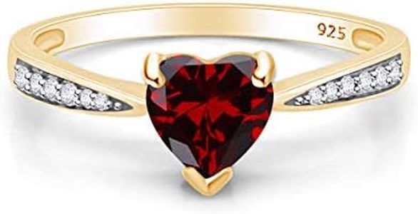 AFFY Simulated Garnet & Cubic Zirconia Solitaire Heart Promise Ring 14k Yellow Gold Over Sterling Silver Gift For Her Ring Size-7