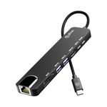 pTron Nexo 8-in-1 Type C to HDMI USB Hub w/ 4K@30Hz HDMI, 100Mbps Ethernet, 100W PD Charging, USB 3.0, USB 2.0, USB-C 2.0 Data, microSD/SD Card Slots for All Type C Devices, MacBook, Laptop, PC(Black)