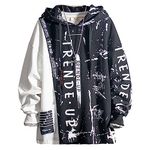 Covisoty Men‘s Hoodie Techwear Hip Hop Urban Streetwear Hoodies Print Patchwork Long Sleeve Pullover Japanese Sweatshirt Autumn Winte Black 3XL