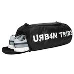 URBAN TRIBE Polyester Plank 23L Gym Bag for Men's and Women's | Sports Duffle Bag with Shoe Compartment | Workout, Fitness, Exercise | Black, 19 Cm