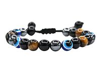 Men Link Bracelet, Natural Stretch Preppy Beaded Bracelet pack Unisex,ID Classic Beaded Bracelets kit with charms adjustable for Women, Men, teen girls, boys,Evil Eye Chain Bracelet for guy gifts (A07 Evil Tiger Eye)