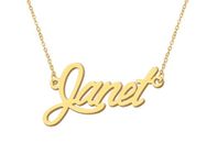 Janet Pendant Name Necklace 18k Gold Plated Stainless Steel Script Nameplate Necklace Jewelry for Best Friends