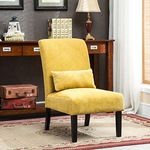 Roundhill Furniture Fabric Armless Contemporary Accent Chair with Kidney Pillow, Wood, Yellow