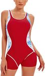 SEAUR Womens Boy Leg Swimsuit One Piece Athletic Bathing Suit Athletic Training Swimwear Tummy Control Swimming Suit Sport Surfing Swim Suits S Red