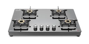 Sujata Gas Stove 4 Burners | 9 Years Warranty | ISI Certified Gas Stove, 4 Burner Gas Stove, Hob Gas Stove 4 Burner, Diwali Gifts, LPG & PNG Compatible, Brass Burner (Glass Top - Premium Black)