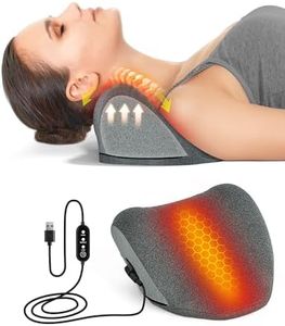 Heated Neck Stretcher - Neck and Shoulder Relaxer Graphene Heated Cervical Traction Device Neck Pillow Corrector Chiropractic for TMJ Pain Relief and Cervical Spine Alignment Grey (Heating Style)