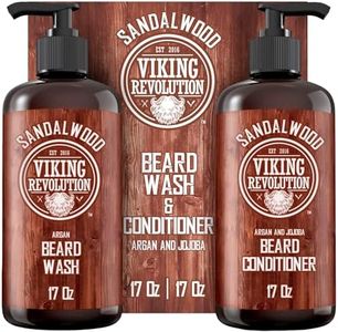 Viking Revolution Beard Wash & Beard Conditioner Set with Argan & Jojoba Oils - Softens and Strengthens - Natural Sandalwood Scent - Beard Shampoo with Beard Oil (17 oz)