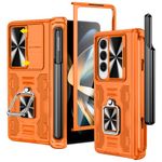 VEGO for Galaxy Z Fold 4 Case with S Pen Holder, [Hinge Protection][360°Ring Magnetic Kickstand][Slide Camera Cover][Front Screen Protector] Protective Armor Case for Samsung Galaxy Z Fold 4 - Orange