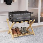 Suitcase Stand Folding Luggage Rack 2-Tier Luggage Stand Luggage Stand for Guest Room Foldable Luggage Racks for Suitcases Suitcase Stand for Guest Room Folding Luggage Rack with Shelf (Nature)