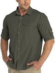 33,000ft Men's Long Sleeve Hiking Shirt Lightweight Quick Dry UPF50+ Button Shirts with Pockets Outdoor Shirts for Safari Walking Fishing Green L