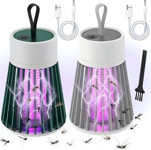2Pcs Bug Zapper Outdoor & Indoor Fly Killer, Rechargeable Electric Mosquito Zapper Fly Trap, LED Mosquito Trap Lamp Bug & Mosquito Zapper with Hanging Loop for Garden, Camping Fishing (Gray+Green)