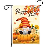 Louise Maelys Happy Fall Garden Flag Gnome Pumpkin Sunflower Garden Flags 12 x 18 Inch Double Sided Burlap Maple Yard Flags for Seasonal Halloween Thanksgiving Outdoor Decoration(ONLY FLAG)