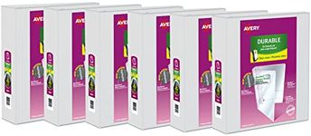 AVERY Durable View Binder, 3'' Inch Slant Rings, 600 Sheet Capacity, 3 Ring Binder, 2 Pockets, 6 White Binders, Binder for School, Office, or Home, Case Pack Bulk Binders, PVC Free, White (17042)