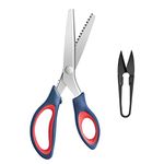 KUONIIY Pinking Shears, Zig Zag Scissors Set, Professional Serrated Scissors for Cutting Fabric, Suitable for Tailor, Including 9.4 inch Pinking Shears, 4.1 inch Thread Cutter, Dark Blue Red