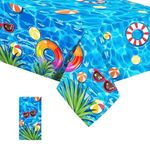 YAAVAAW 130 * 220cm Summer Swimming Pool Tablecloth Party,Beach Ocean Waves Plastic Table Cloth Table Cover for Hawaiian,Outdoor Birthday Summer Swimming Pool Party,Beach Party Table Decorations