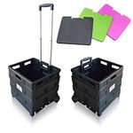 SUN LEISURE® Heavy Duty Folding Trolley Box Cart, Extra large size, Folds flat, Capacity 40kg (BLACK TROLLEY with LID)