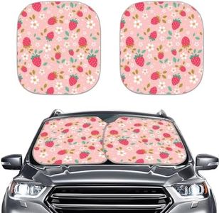 Coldinair Strawberry 2-Piece Windshield Sun Shade Foldable Windshield Cover Sun Shade for SUV & Truck,Cute Flower UV Ray Blocker Keeps Your Vehicle Cool Windshield Cover Sun Shade