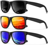 KALIYADI Polarized Sunglasses Men Women UV Protection Retro Sun Glasses 3 Packs (Black & Drak Blue & Orange)