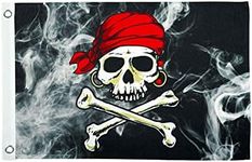 In the Breeze Smokin' Pirate Printed 12"x18" Double Sided Grommet Flag, Outdoor Pirate Boat Flag, 3714