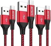 AVIWIS Micro USB Cable [3Pack 2m] Nylon Braided Android Charger Fast USB Charging Cable Compatible with Samsung Galaxy S7/S5/J3/J5/J7, Huawei, HTC, LG, Kindle, Nexus, Nokia and More -Red