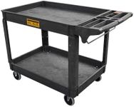 Utility Service Cart, 2-Shelf 500LBS Heavy Duty Plastic Rolling Utility Cart with 360° Swivel Wheels, Lipped Shelves, Ergonomic Storage Handle for Warehouse/Garage/Cleaning/Manufacturing