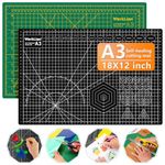 Worklion Self Healing Craft Mat: 18"x12" Rotary Cutting Mat for Sewing,Quilting,Leather,Craft,Fabric,Model,Art,Clay,5-Layer 2-Sided Cutting Mat, Green and Black