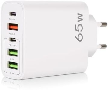 YIIFELL Caricatore USB C, 65 W 5-Porte USB C Caricabatterie con Intelligente QC 3.0 Caricatore Rapido Multiplo Spina di Ricarica USB per iPhone 15 14 13 12 11 Pro Max SE 2020 XS XR 8 7, Samsung