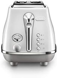 De'Longhi Icona Capitals 2 Slice Toaster CTOC2003.W, Reheat, Cancel and Defrost Functions, 6 Browning Levels, Removable Crumb Tray, 900W, White