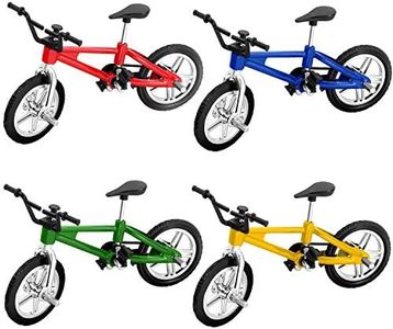 Novelty Place Mini Finger Bike - Miniature Fidget Bicycle Toy Game Set for Kids and Adults - Metal Bike Model Collections Decoration - 4 Colors (4 Pack)