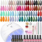 PEACECOLOR Gel Nails Starter Kit with Lamp 20 Colours Soak off Gel Nail Polish Set, Nail Dryer Golden Sliver Matte Top Coat Manicure Tools Gel Nails Kit for Beginners Women Nail Art DIY at Home