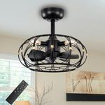 Duckbeer Black 17" Ceiling Fan with Lantern with 4 e12 Bulbs, Remote Enclosed Industrial Ceiling Fan Vintage Ceiling Fan